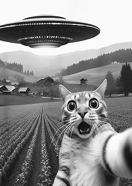 Cat Selfie With Alien UFO