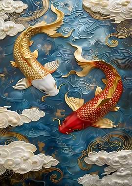 Gold and Red Koi Fish
