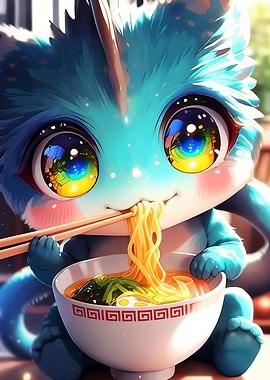 Cute Dragon Eating Ramen