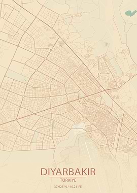 Diyarbakir Türkiye Vintage Style City Map