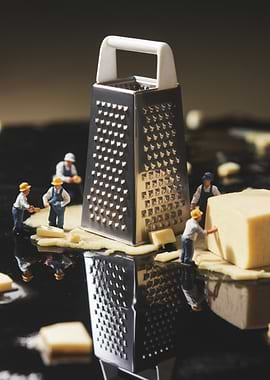 Miniature Workers & Grater Whimsical Workers Photorealistic Digital 3D Food Art