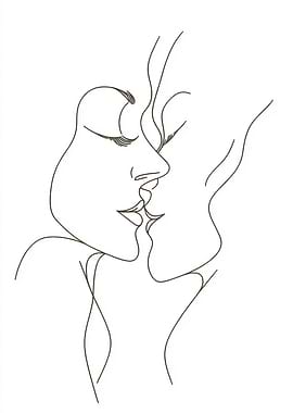 Line Art Couple Kiss