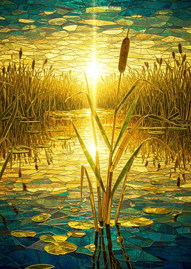 Stained Glass Sunset Marsh