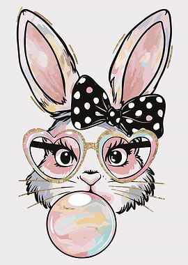 Cute Bunny with Bubblegum