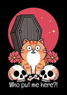 Shocked Cartoon Cat & Skulls