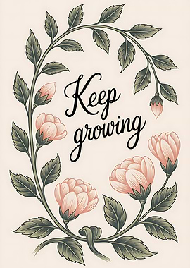 Floral Keep Growing Motivational Print