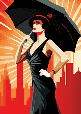 Retro Woman in Cityscape