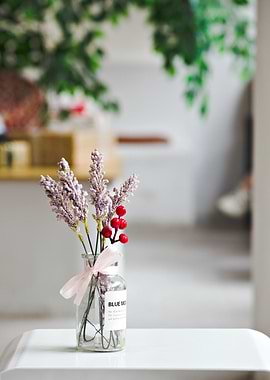 Lavender and Berries in Glass Vase