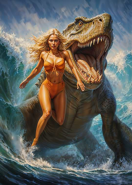 Girl and Monster Dinosaur