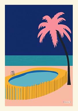 Tropical Costal Pink Palm Tree