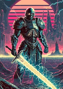 Skeleton Knight Warrior in Neon City