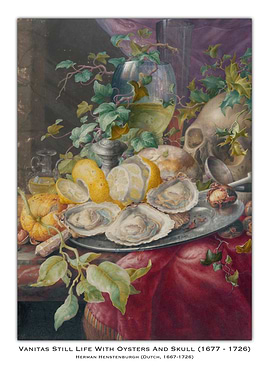 Vanitas Still Life with Oysters and Skull