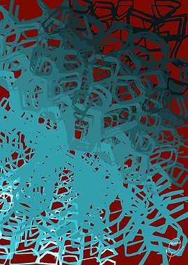 Abstract Teal and Red Artwork