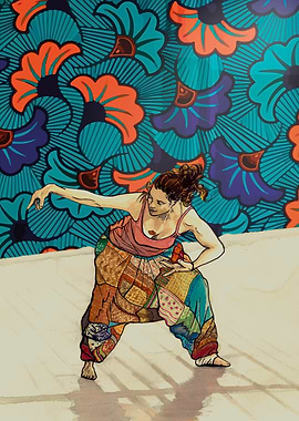 Woman Afro Dancing with Floral Background