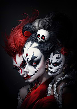 Three Women with Skull Makeup: Women of the Underworld