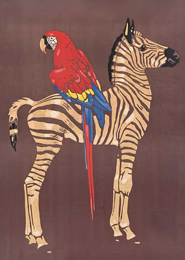 Zebra and Parrot Mid Century