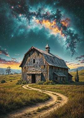 Rustic Barn Under Starry Sky