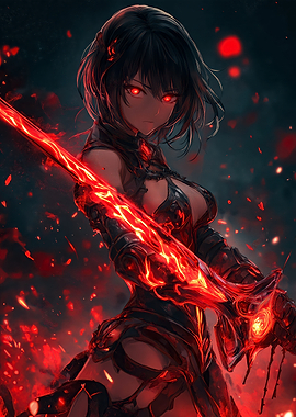 Anime Girl with Flaming Sword