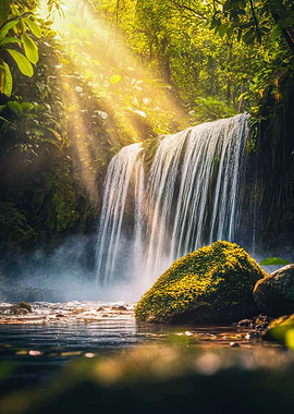 Waterfall in Lush Forest