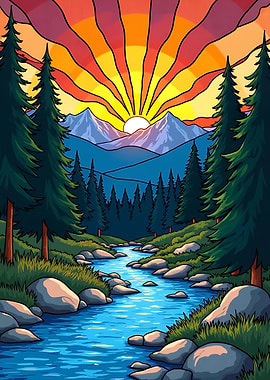 Mountain River Sunset