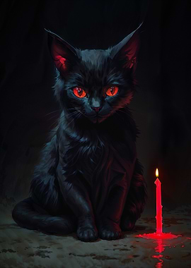 Witchcraft Black Cat with Red Eyes