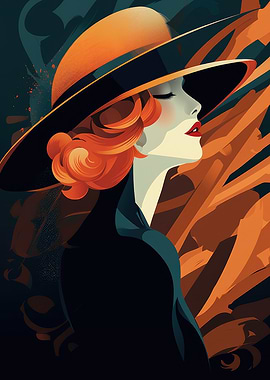 Woman in Hat, Art Deco Style