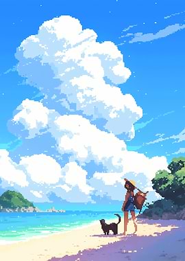 Pixel Art Beach Scene