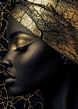 Black African Woman Gold Portrait