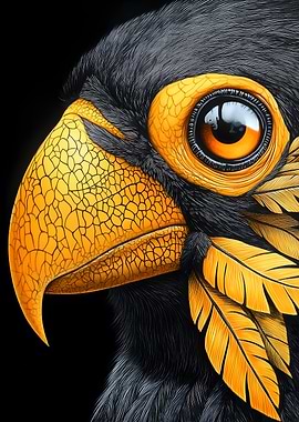 Black and Gold Bird Portrait