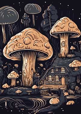 Mushroom House in Forest