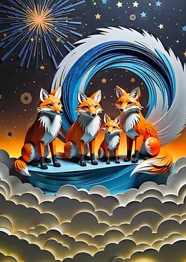 Fox Family Paper Art