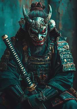 Samurai with Oni Mask