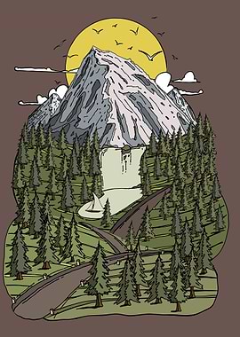 Mountain Landscape with Waterfall