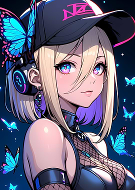 Anime Girl with Butterflies Gaming