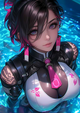 Anime Girl with Pink Hair Gaming