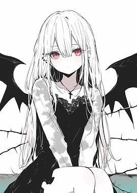 White-Haired Angel with Wings
