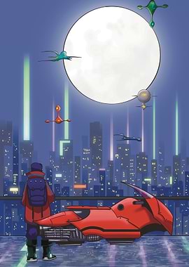 Futuristic Cityscape with Motorcycle