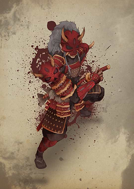 Samurai with Red Mask