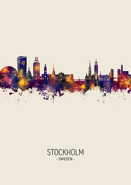 Stockholm Skyline Watercolor