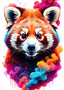 Red Panda in Colorful Smoke
