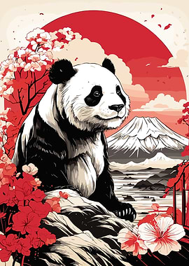 Panda and Mount Fuji