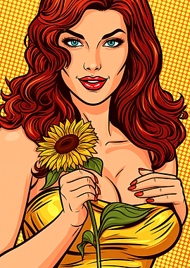 Pop Art Woman with Sunflower