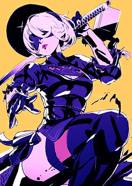 2B Cyberpunk Anime Art