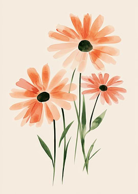 Watercolor Peach Flowers