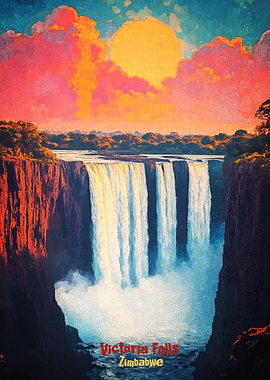 Victoria Falls Sunset Art Poster