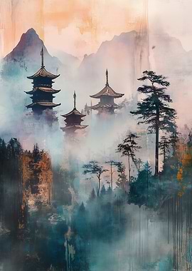 Japanese Pagoda Landscape