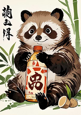 Tanuki with Sake Bottle