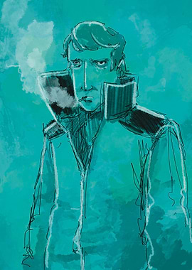 Man Smoking in Blue