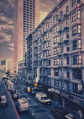City Street with Tall Buildings