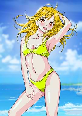Anime Girl in Yellow Bikini